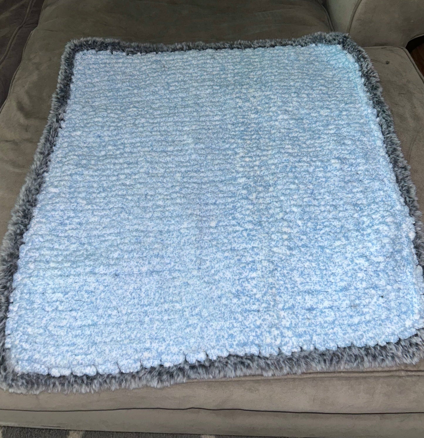 Fluffy Hand Knitted Baby Blue Blanket