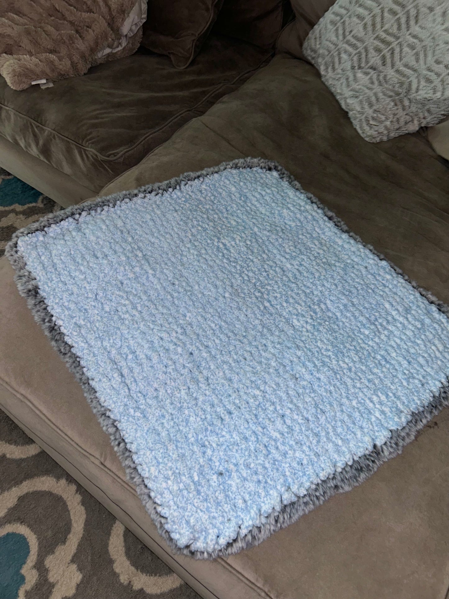 Fluffy Hand Knitted Baby Blue Blanket