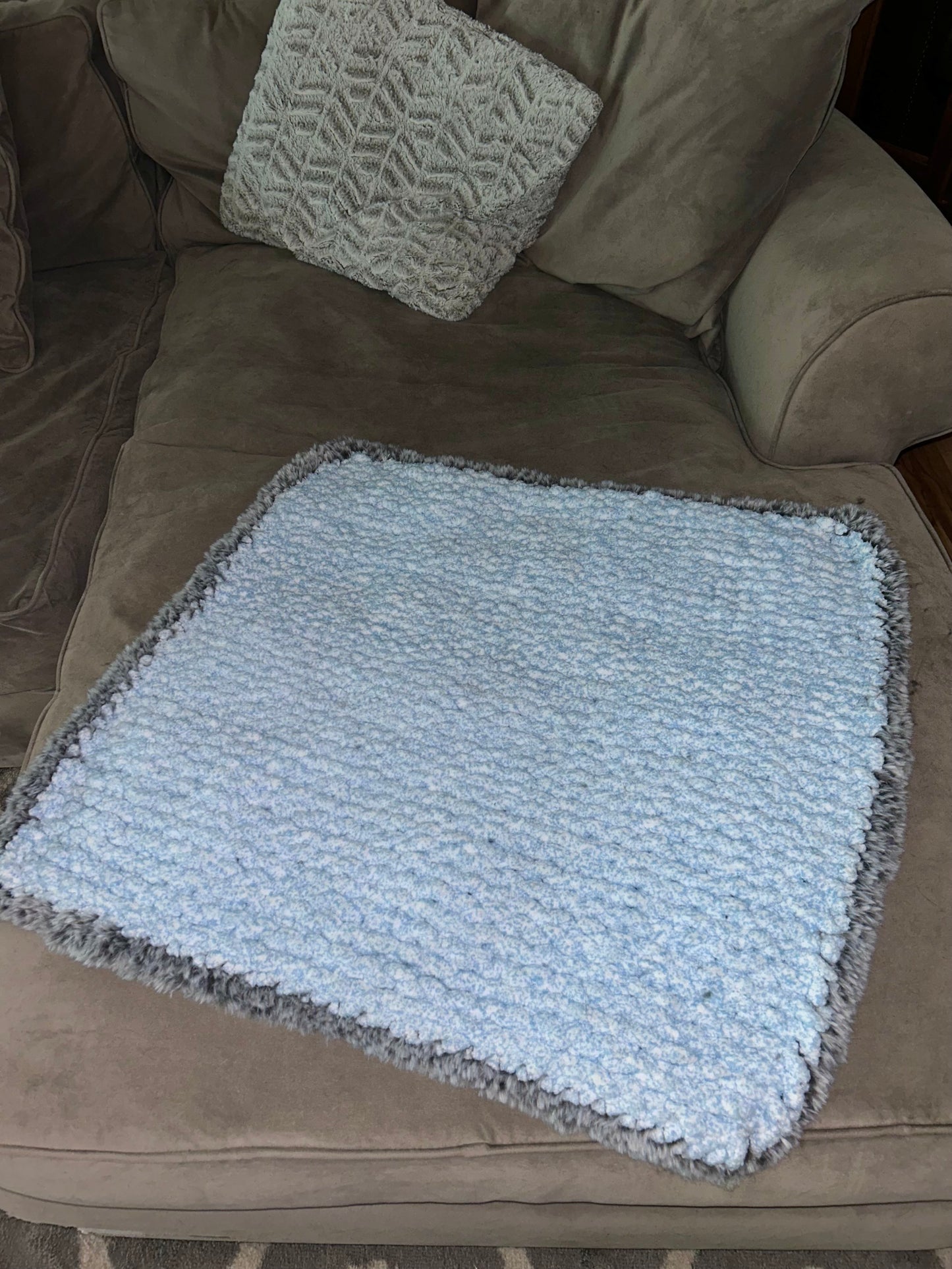 Fluffy Hand Knitted Baby Blue Blanket