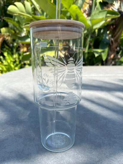 Bee-utiful Hand Engraved Glass Cup with Handle - Project Palette