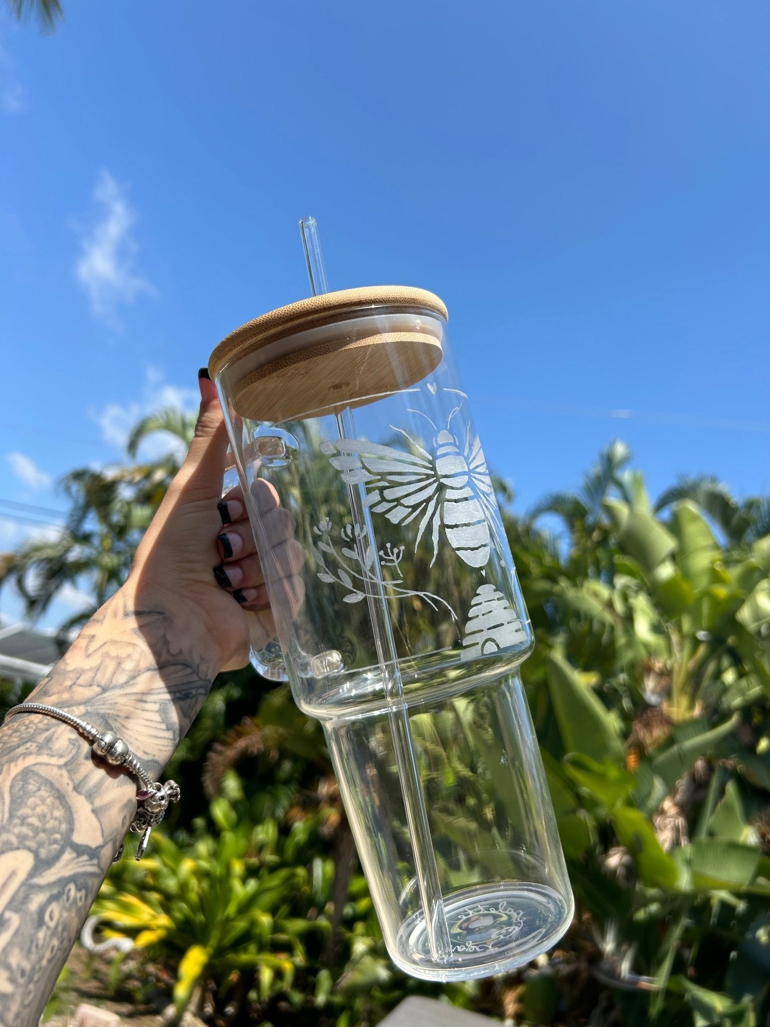 Bee-utiful Hand Engraved Glass Cup with Handle - Project Palette