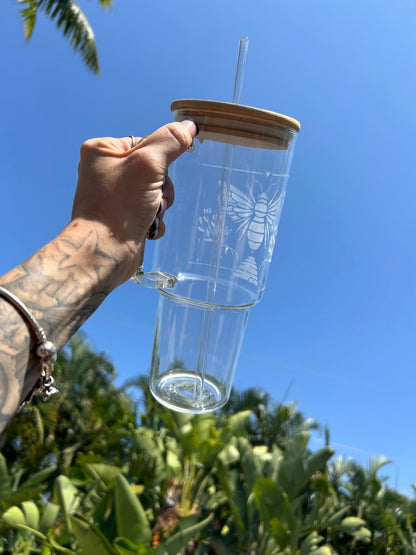 Bee-utiful Hand Engraved Glass Cup with Handle - Project Palette