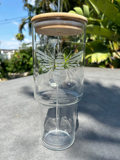 Bee-utiful Hand Engraved Glass Cup with Handle - Project Palette