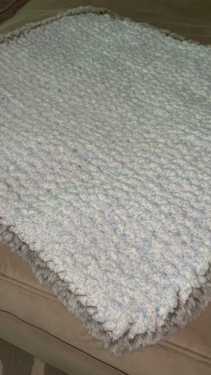 Fluffy Hand Knitted Baby Blue Blanket